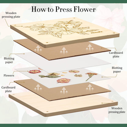 Aboofx Extra Large Flower Press Kit, 11" x 11" 10 Layers Wooden Flower Pressing Kit with Storage Bag, Flower Pressing Kit for Adults, DIY Pressed Flower Plant Preservation Kit