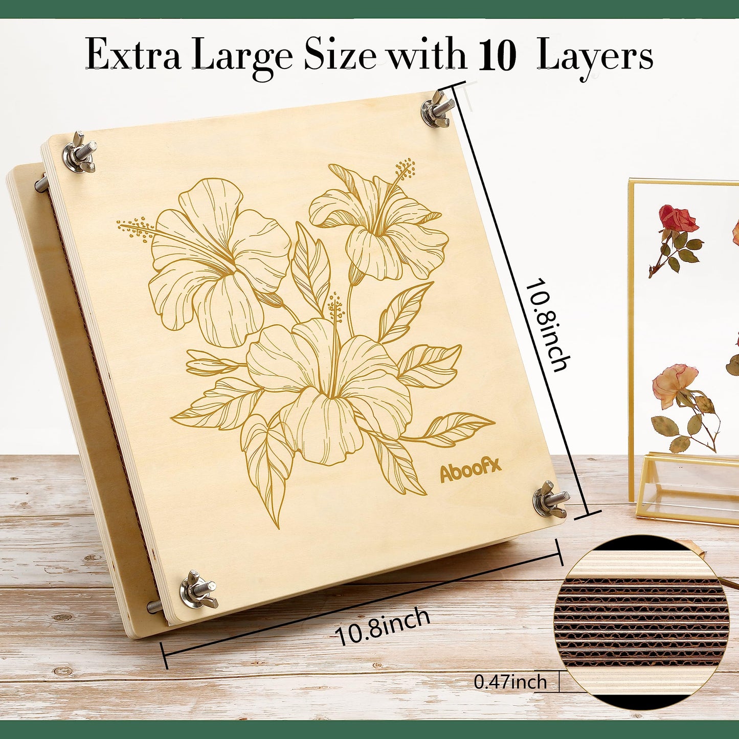 Aboofx Extra Large Flower Press Kit, 11" x 11" 10 Layers Wooden Flower Pressing Kit with Storage Bag, Flower Pressing Kit for Adults, DIY Pressed Flower Plant Preservation Kit