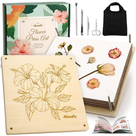 Aboofx Extra Large Flower Press Kit, 11" x 11" 10 Layers Wooden Flower Pressing Kit with Storage Bag, Flower Pressing Kit for Adults, DIY Pressed Flower Plant Preservation Kit