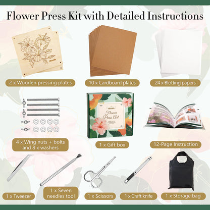 Aboofx Extra Large Flower Press Kit, 11" x 11" 10 Layers Wooden Flower Pressing Kit with Storage Bag, Flower Pressing Kit for Adults, DIY Pressed Flower Plant Preservation Kit